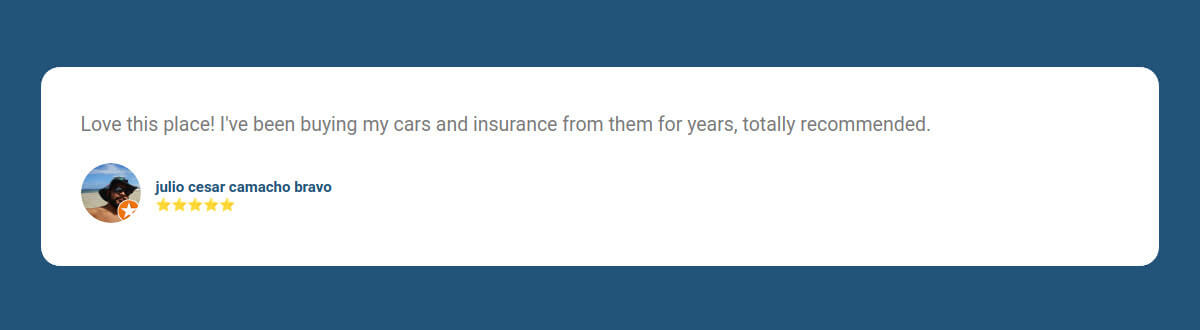 Love this place! I've been buying my cars and insurance from them for years, totally recommended.